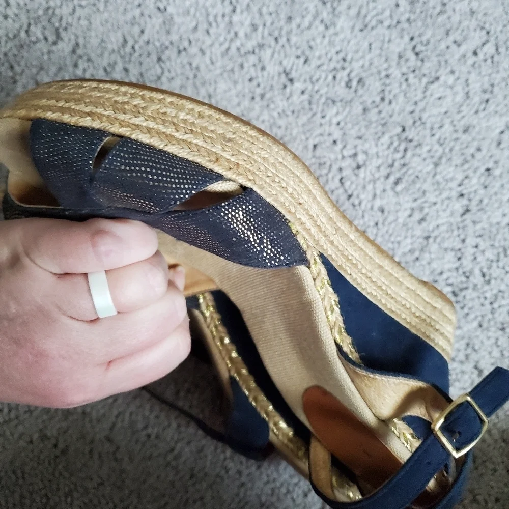 Minelli Navy Espadrille Wedge Sandals Made In Spain